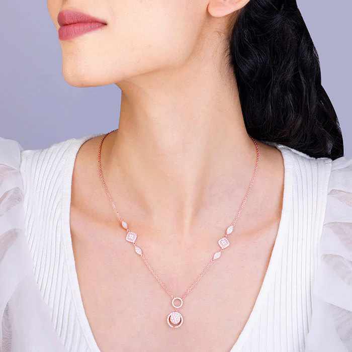 Rose Gold Radiant Halo Necklace - Image 3