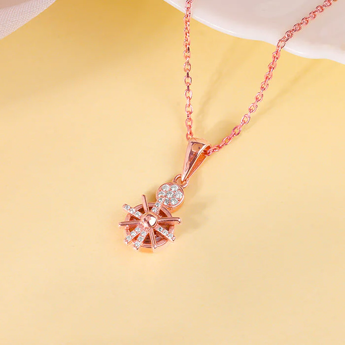 Rose Gold Radiant Wheel Pendant With Link Chain - Image 2