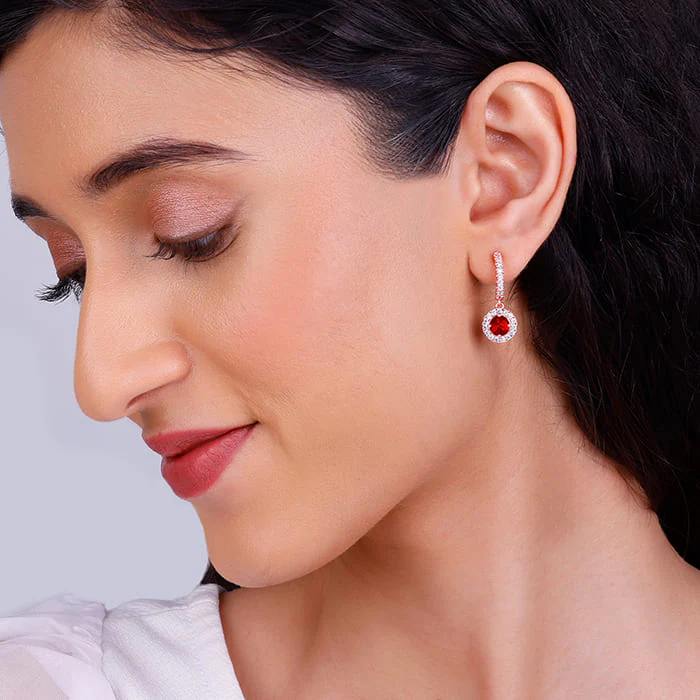 Rose Gold Red Drizzle Drop Earrings - Image 3
