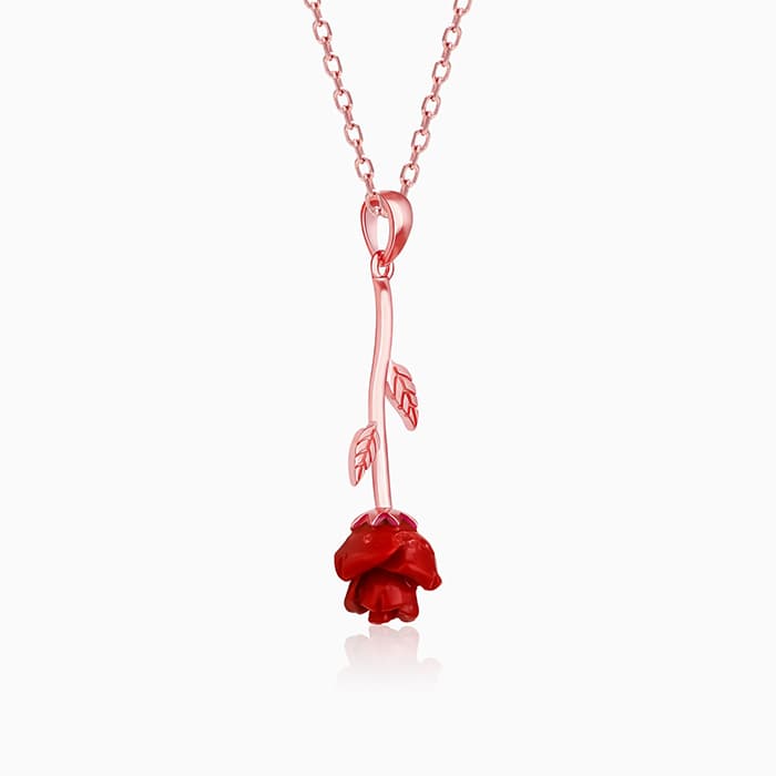 Rose Gold Red Rose Pendant with Link Chain - Image 4