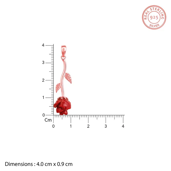 Rose Gold Red Rose Pendant with Link Chain - Image 5