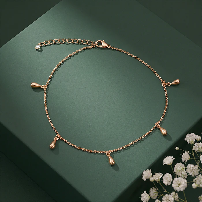 Rose Gold Rice Bead Anklet - Image 2