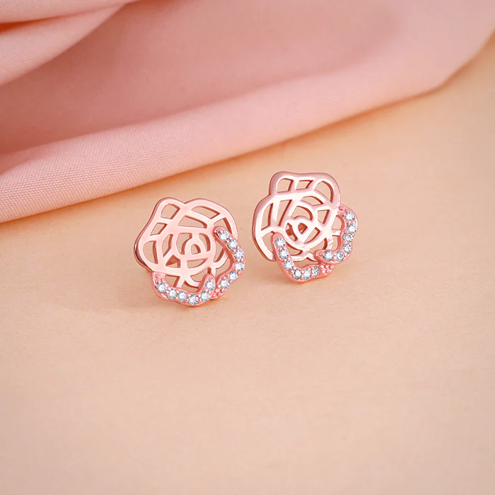 Rose Gold Rosette Filigree Earrings - Image 2
