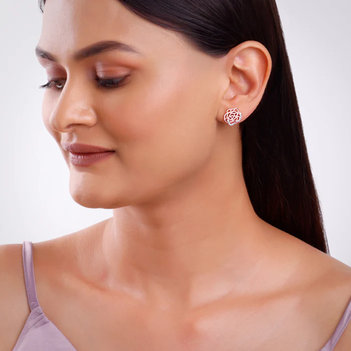 Rose Gold Rosette Filigree Earrings - Image 3