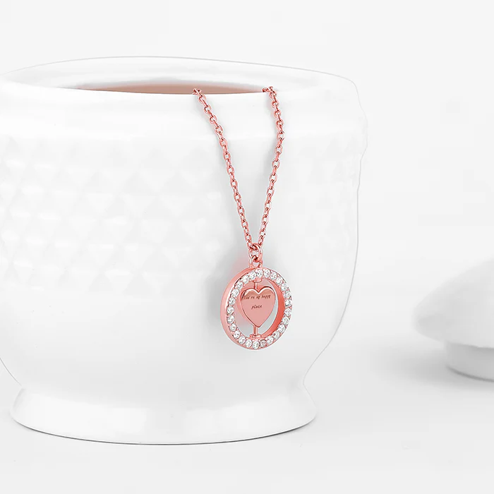Rose Gold Rotatable My Happy Place Pendant With Link Chain - Image 3