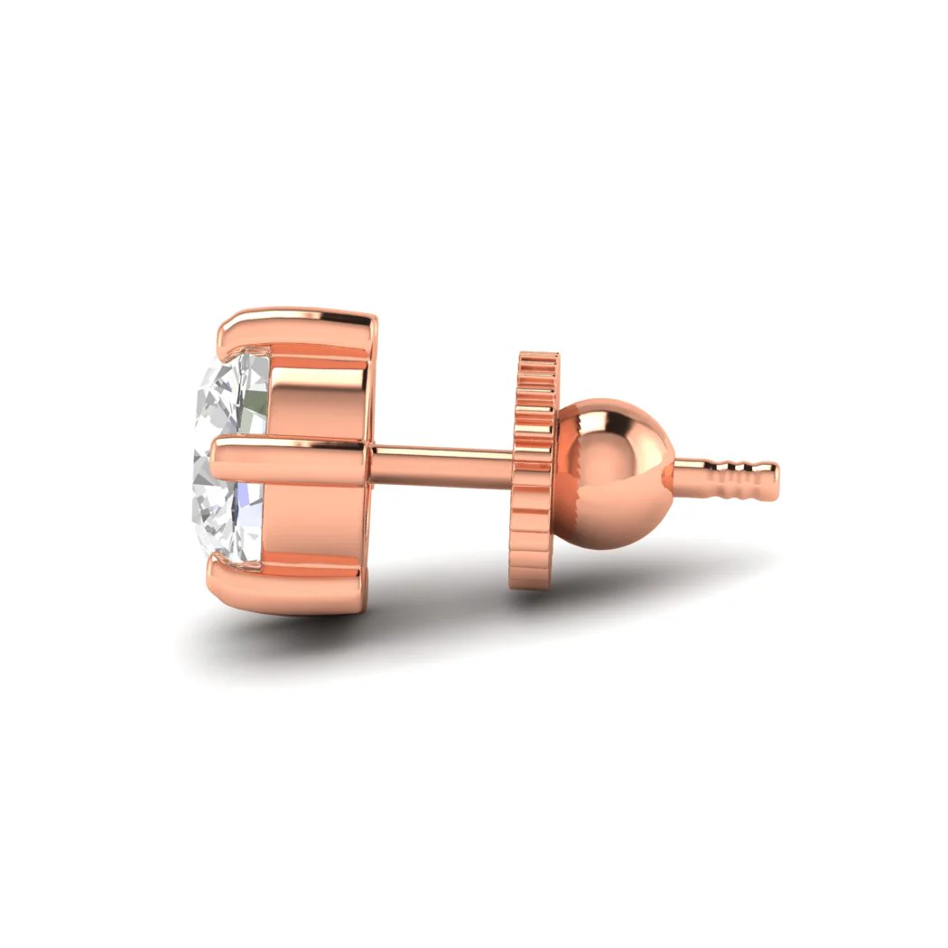 Rose Gold Round Solitaire Diamond Studs - Image 4