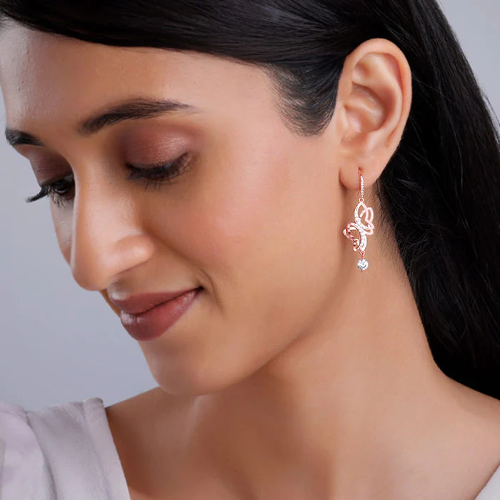 Rose Gold Shining Butterfly Earrings - Image 3