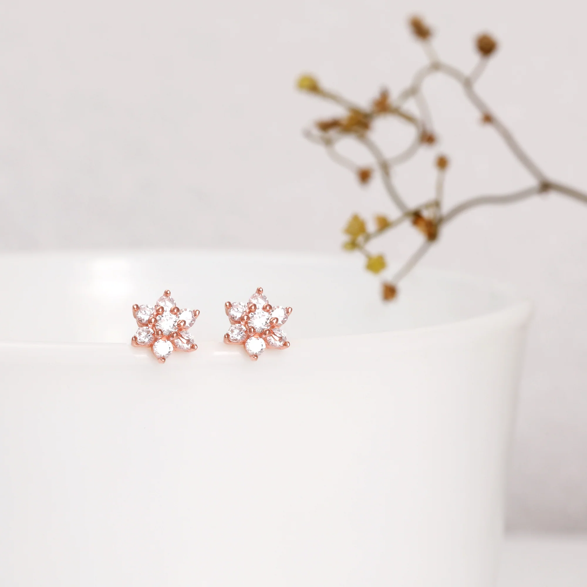 Rose Gold Shining Flower Studs - Image 2