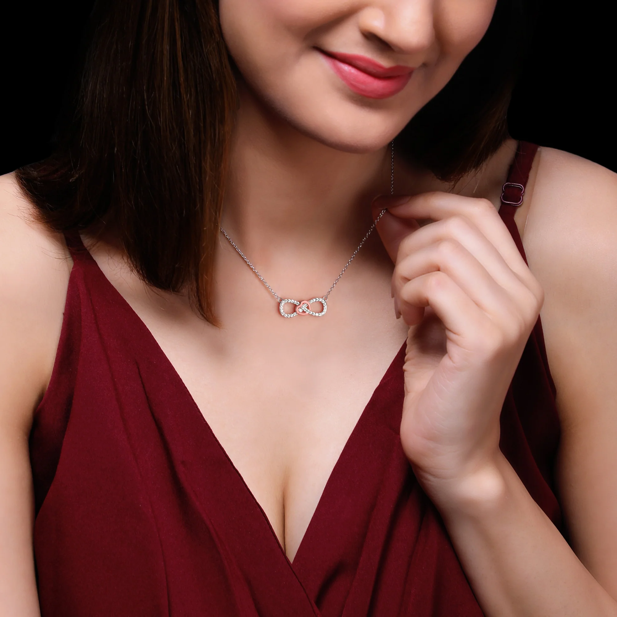 Rose Gold Studded Infinity Heart Pendant - Image 3