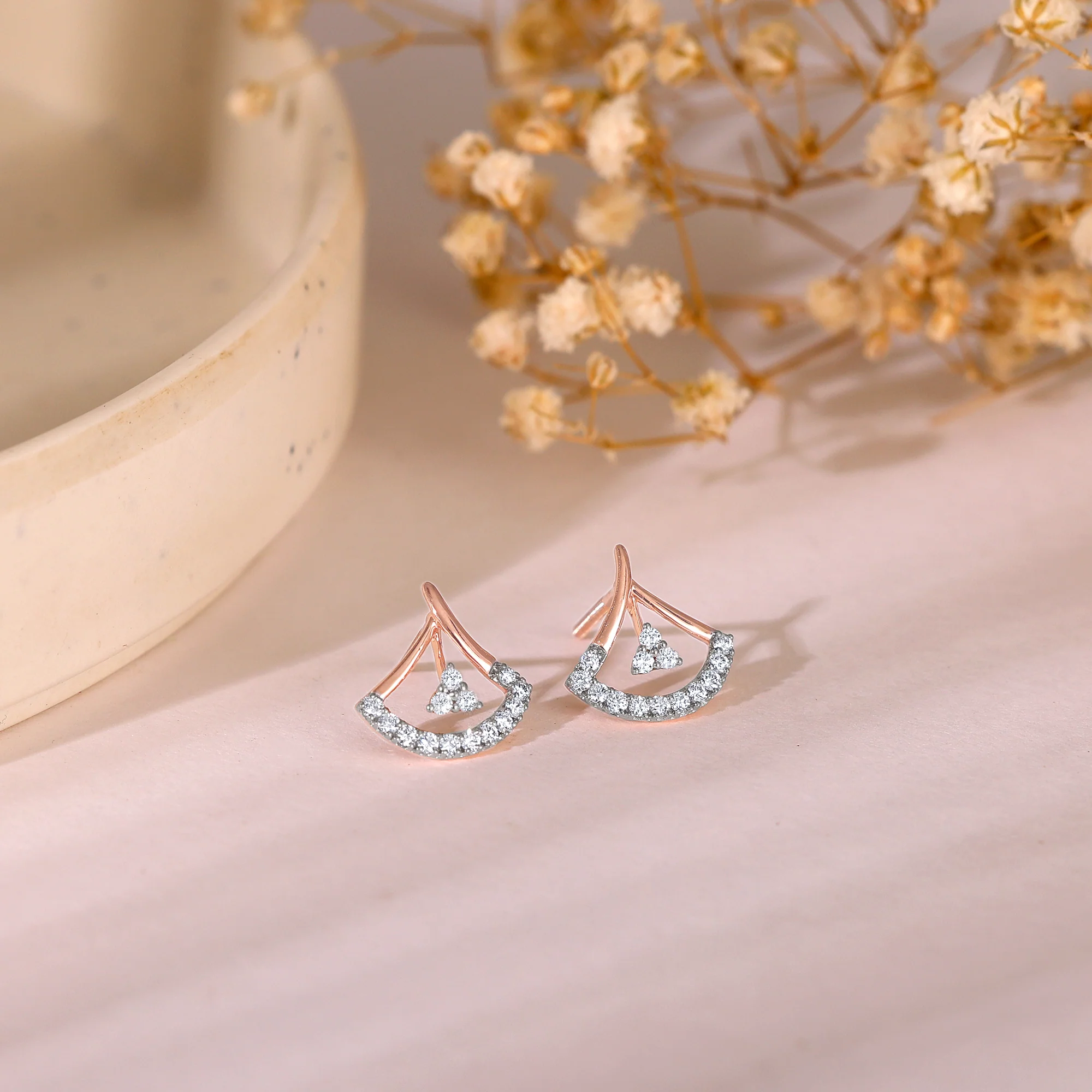 Rose Gold Sleek Diamond Earrings - Image 2