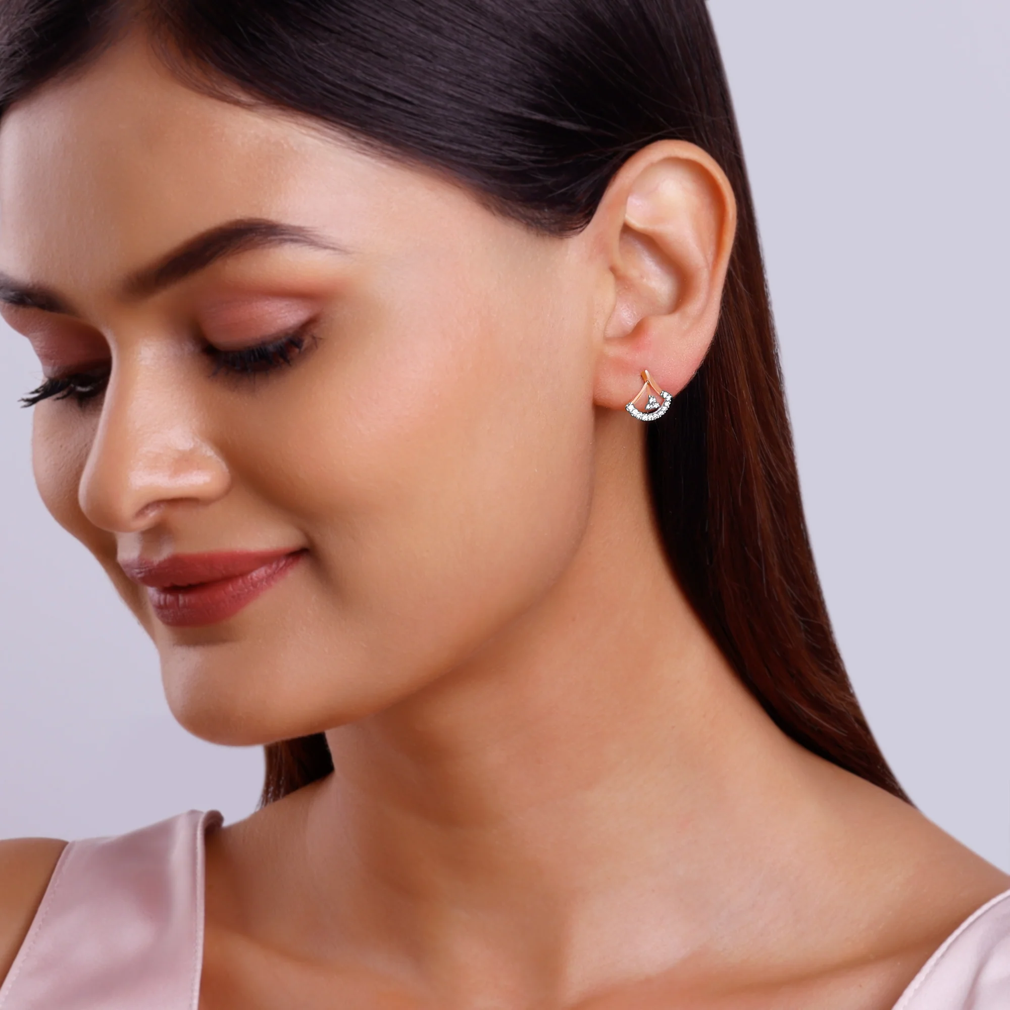 Rose Gold Sleek Diamond Earrings - Image 3