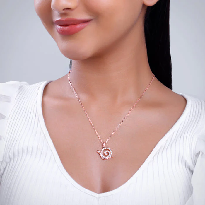 Rose Gold Snail Pendant With Link Chain - Image 3