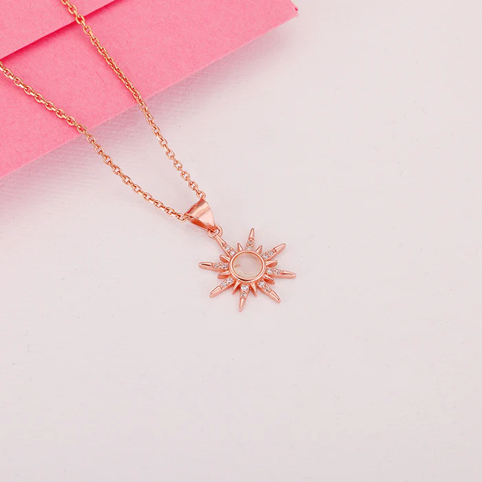 Rose Gold Solar Flare Pendant with Link Chain - Image 2