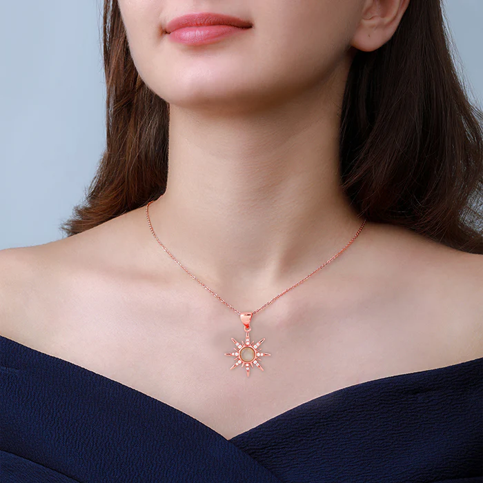 Rose Gold Solar Flare Pendant with Link Chain - Image 3
