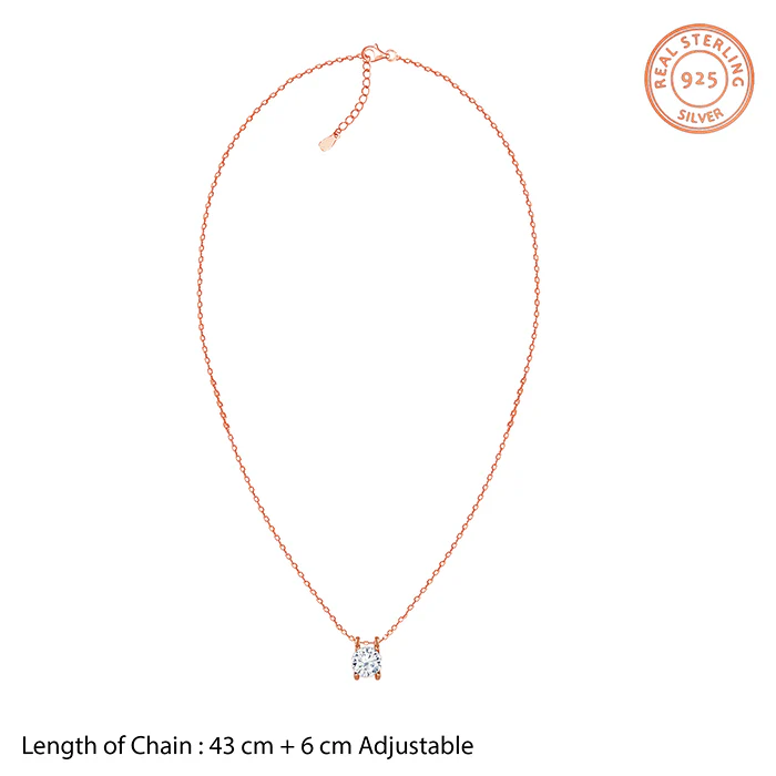 Rose Gold Solitaire Gleam Pendant With Link Chain - Image 5