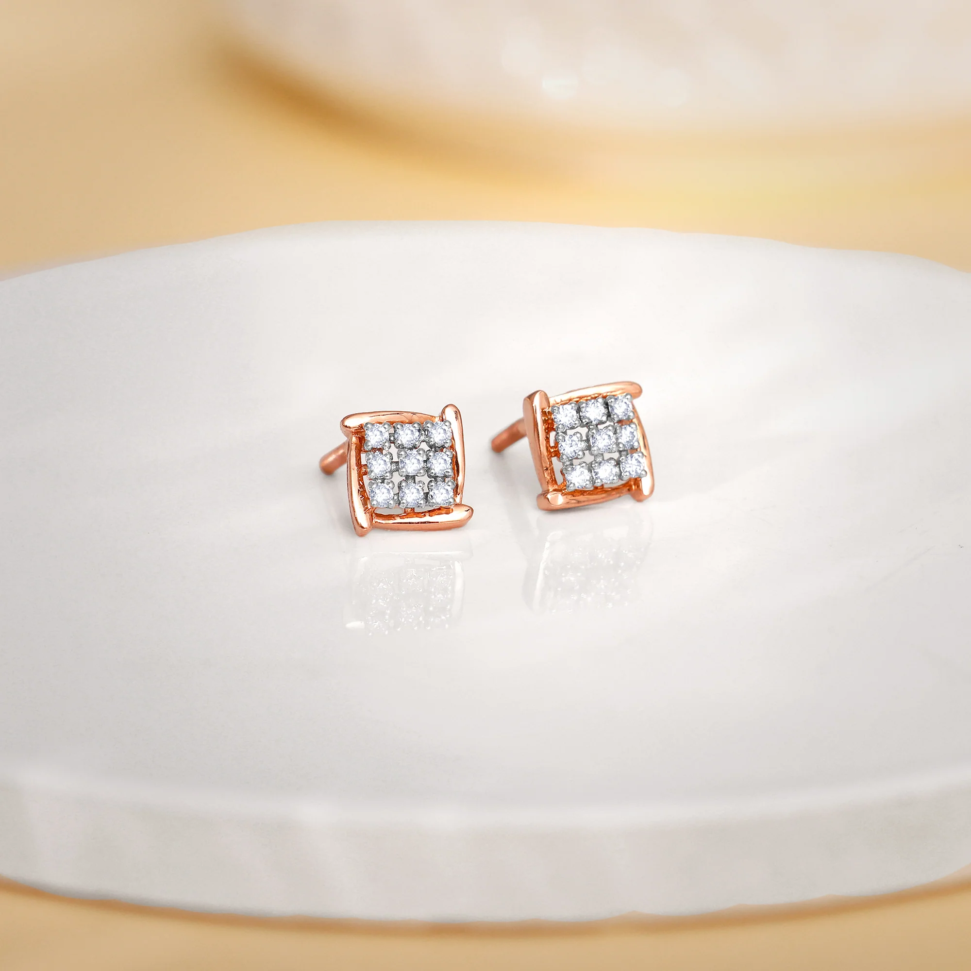 Rose Gold Sparkling Square Lab Grown Diamond Earrings - Image 2