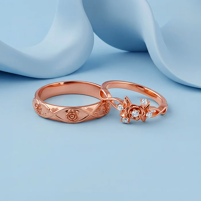 Rose Gold Spring Floral Couple Rings - Image 2