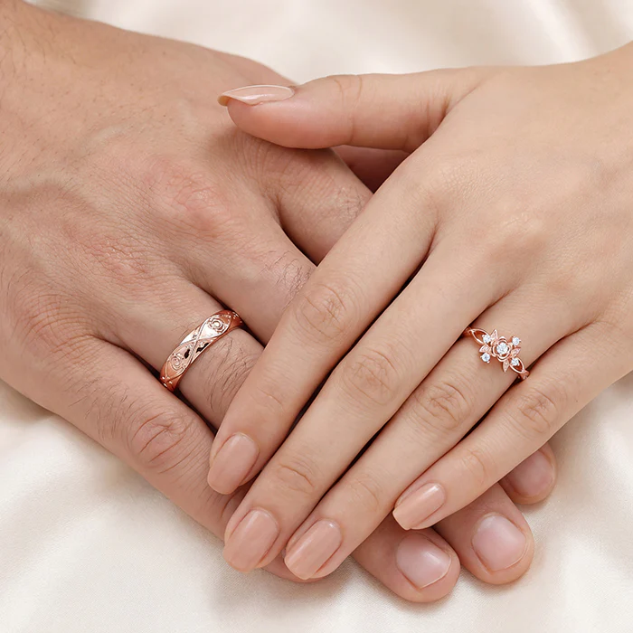 Rose Gold Spring Floral Couple Rings - Image 3