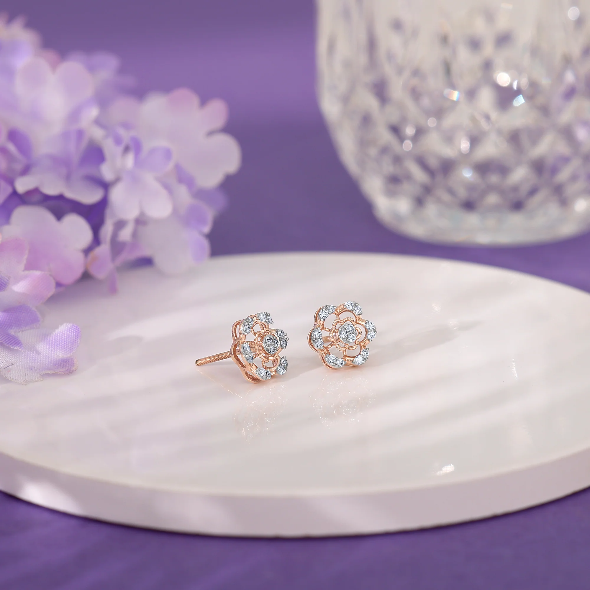 Rose Gold Stately Diamond Earrings - Image 2