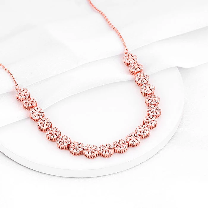 Rose Gold Studded Flower Necklace - Image 2