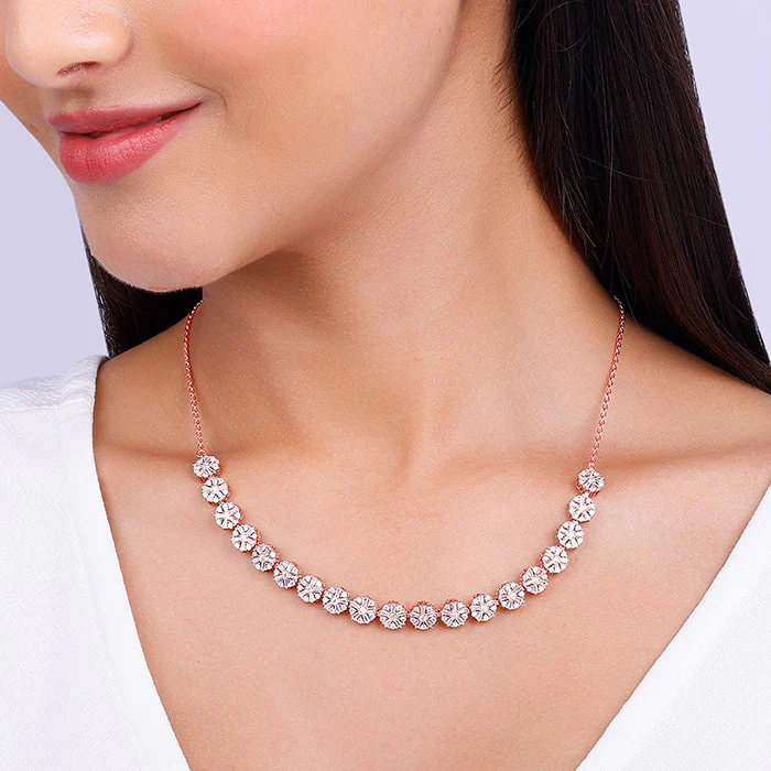 Rose Gold Studded Flower Necklace - Image 3