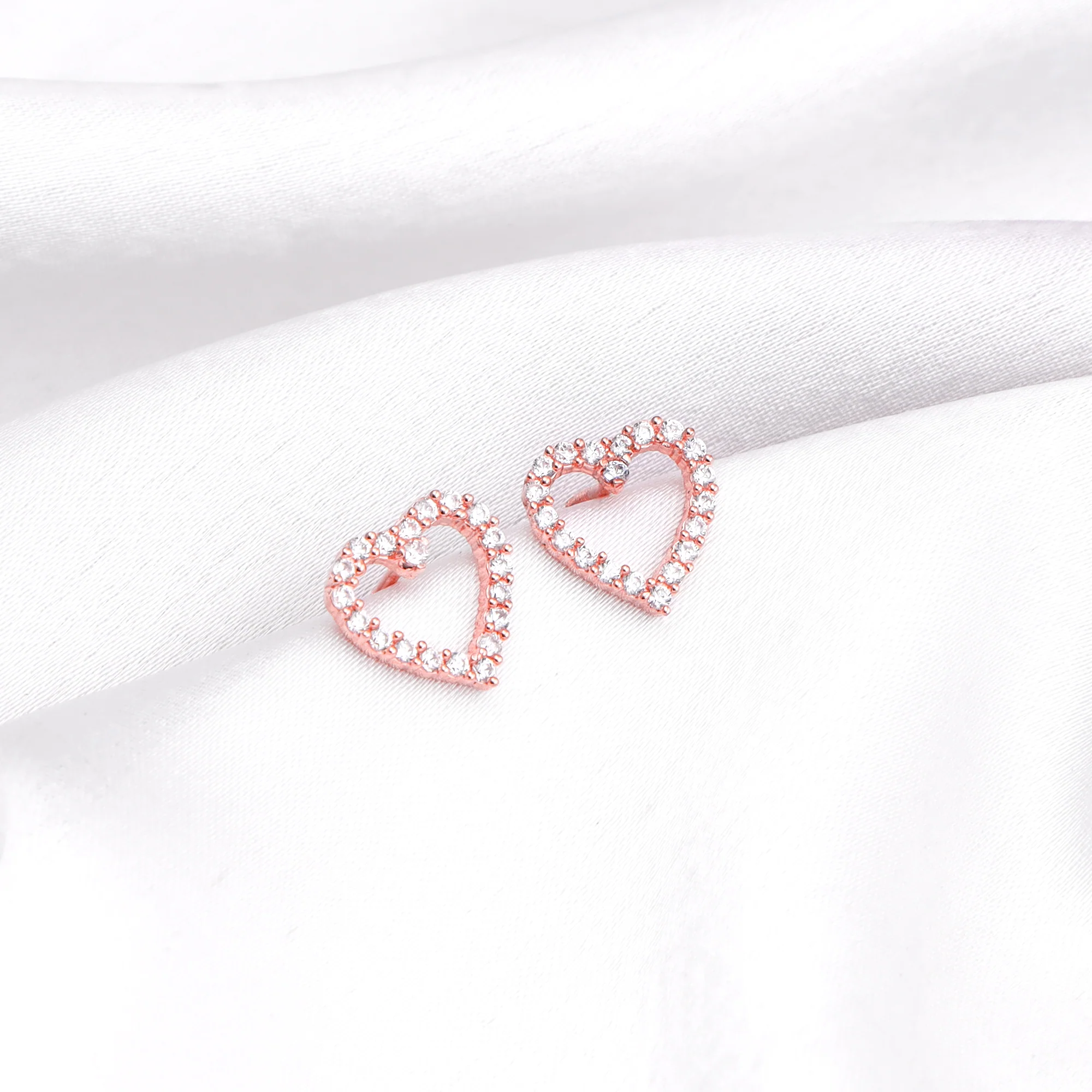 Rose Gold Studded Heart Earrings - Image 2
