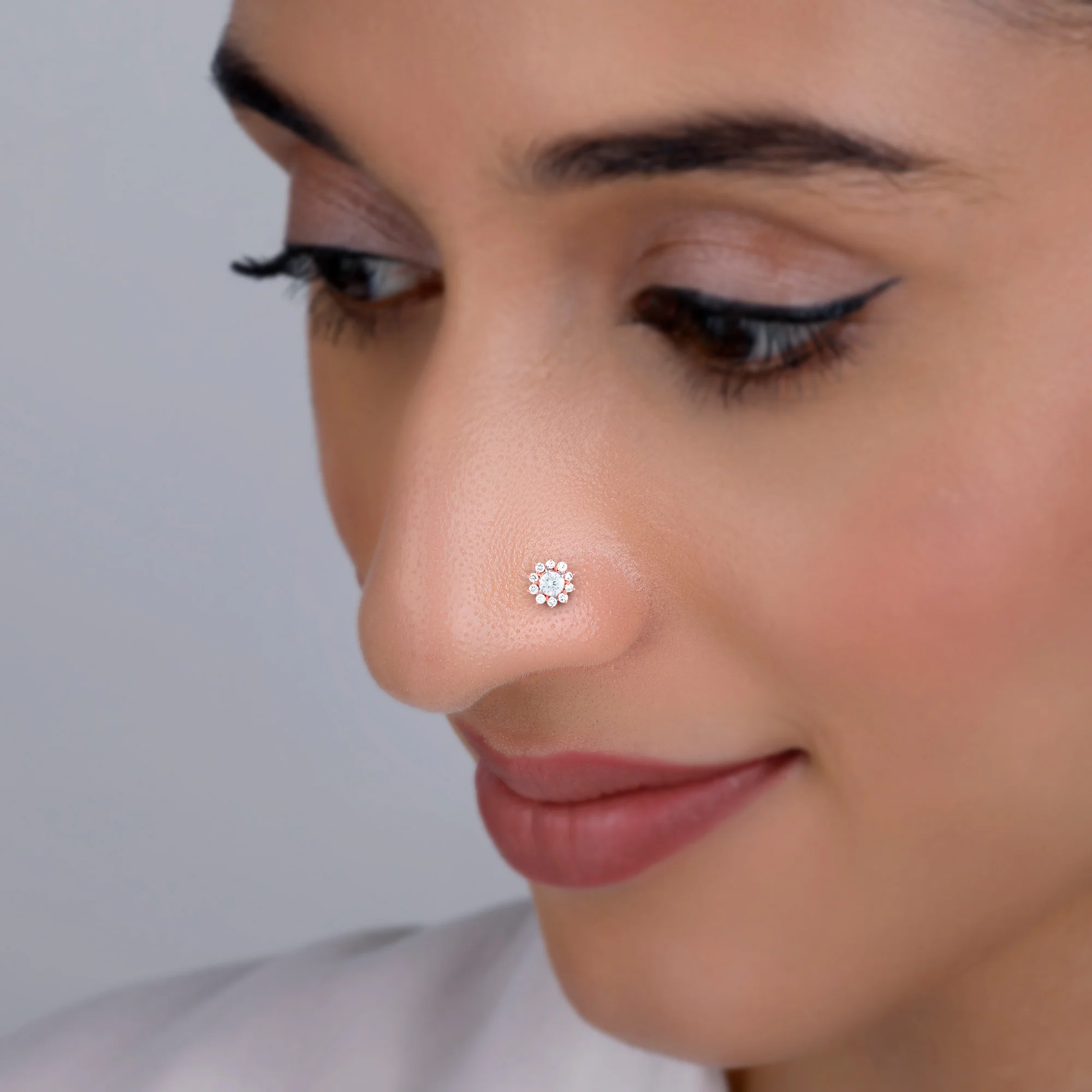 Rose Gold Sunstar Lab Grown Diamond Nose Pin - Image 3
