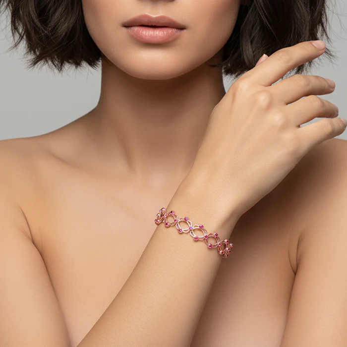 Rose Gold Supple Bracelet with Royal Pink Stones - Image 10