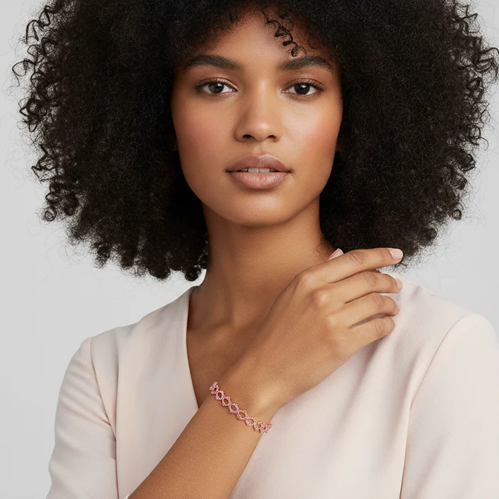 Rose Gold Supple Bracelet with Royal Pink Stones - Image 7