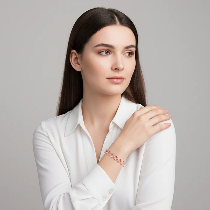 Rose Gold Supple Bracelet with Royal Pink Stones - Image 8