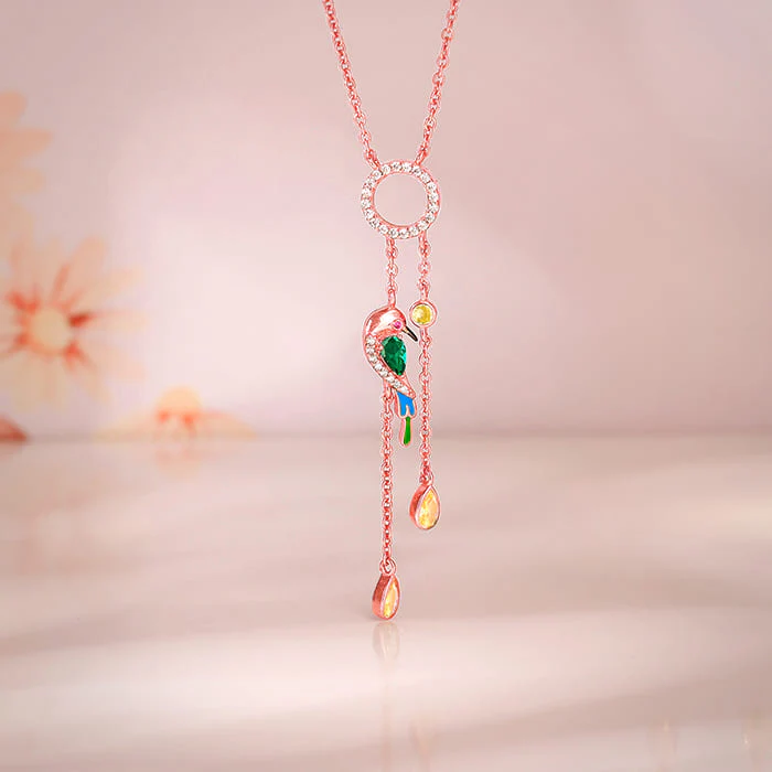 Rose Gold Swinging Bird Pendant with Link Chain - Image 2