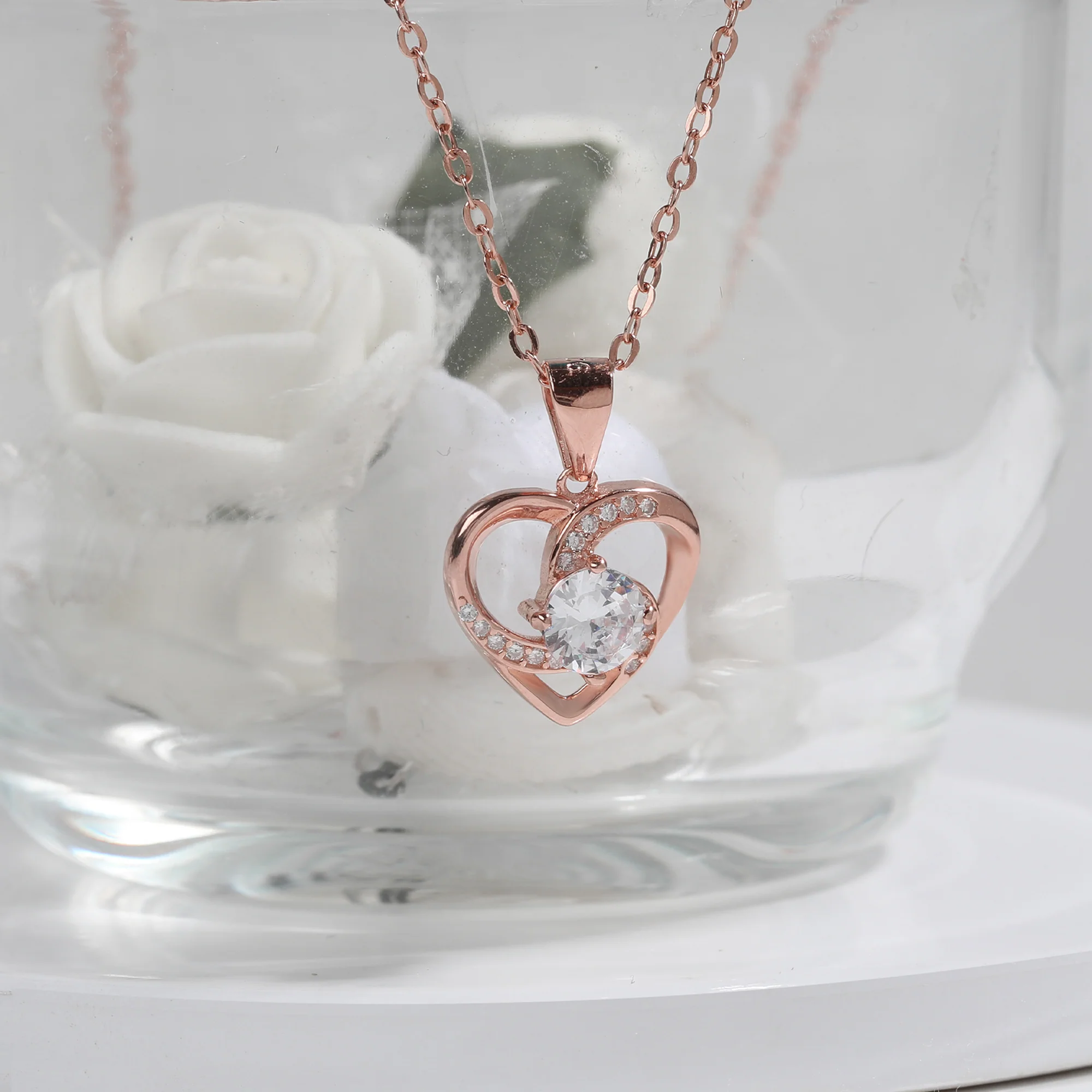 Rose Gold Swirl Heart Pendant with Link Chain - Image 2