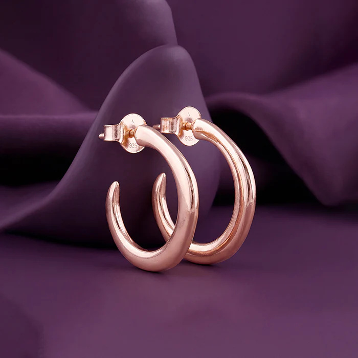 Rose Gold Tapered Hoop Earrings - Image 2
