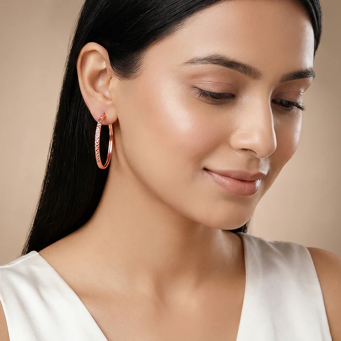 Rose Gold Texture Loop Hoops - Image 3