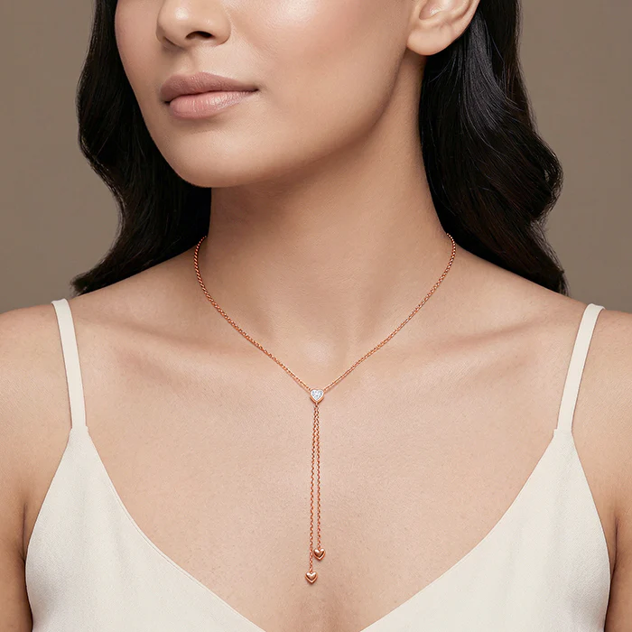 Rose Gold Three Hearts Lariat Necklace - Image 3