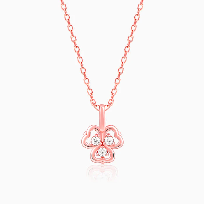 Rose Gold Three Leaf Clover Pendant With Link Chain