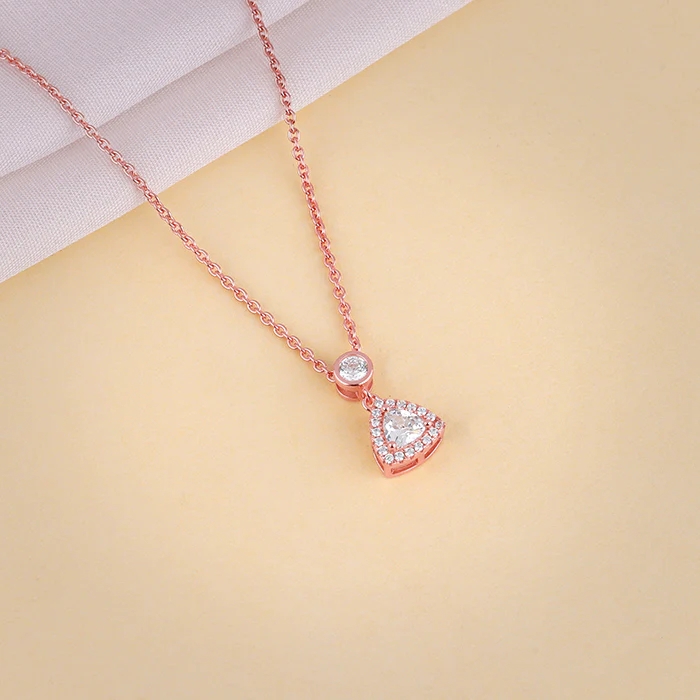 Rose Gold Tirangular Halo Necklace - Image 2