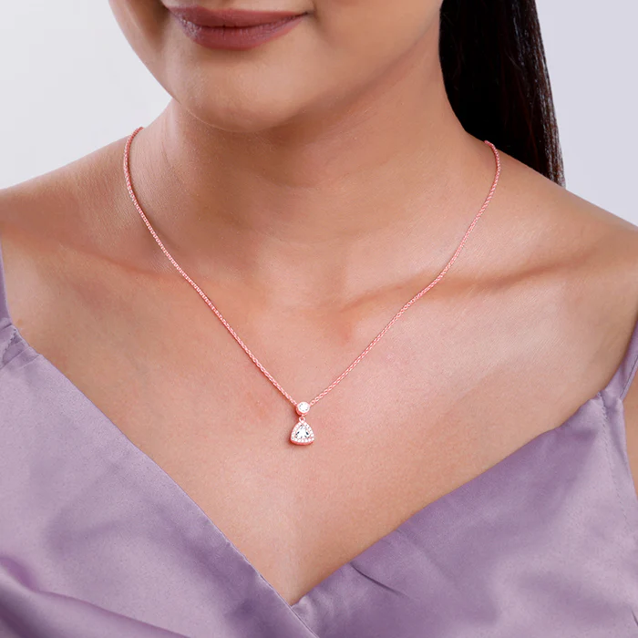 Rose Gold Tirangular Halo Necklace - Image 3
