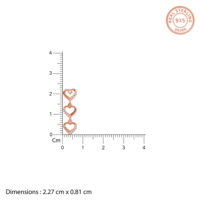 Rose Gold Triple Heart Dangler Earrings - Image 4