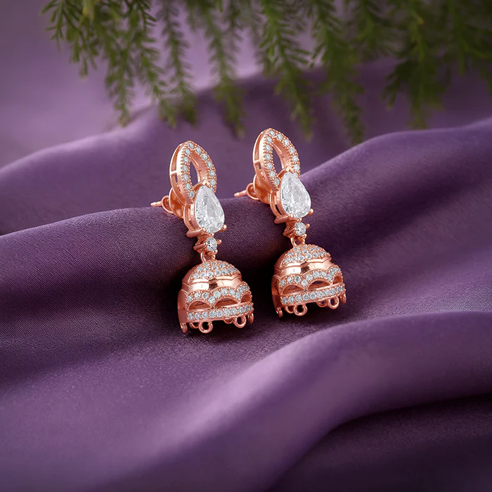 Rose Gold Varanasi Jhumki Earrings - Image 2