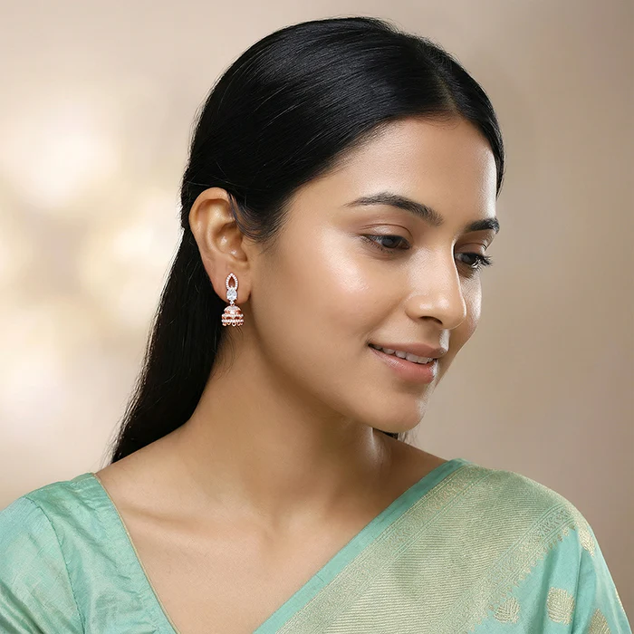 Rose Gold Varanasi Jhumki Earrings - Image 3