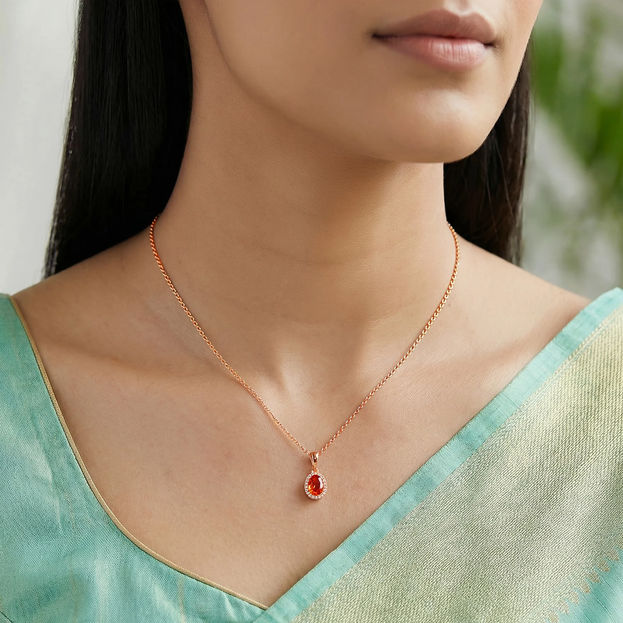 Rose Gold Vidhatri Pendant With Link Chain - Image 3