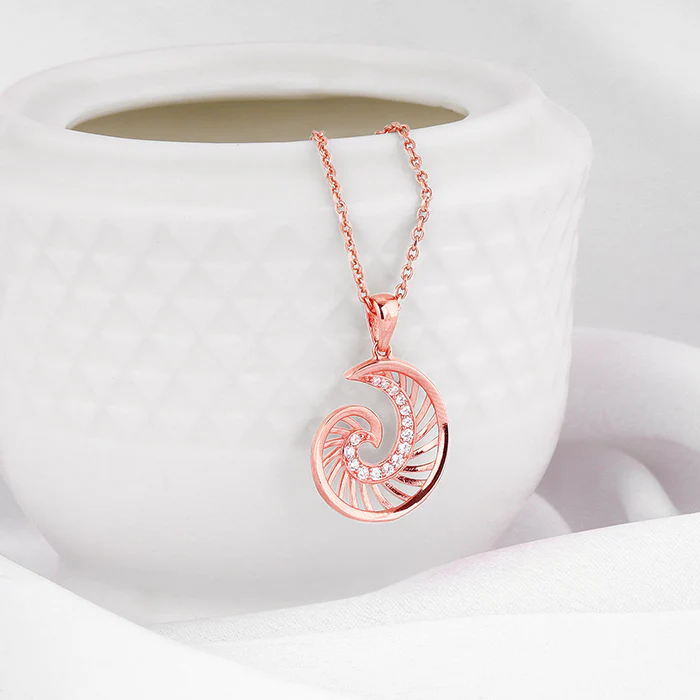 Rose Gold Volute Pendant With Link Chain - Image 2