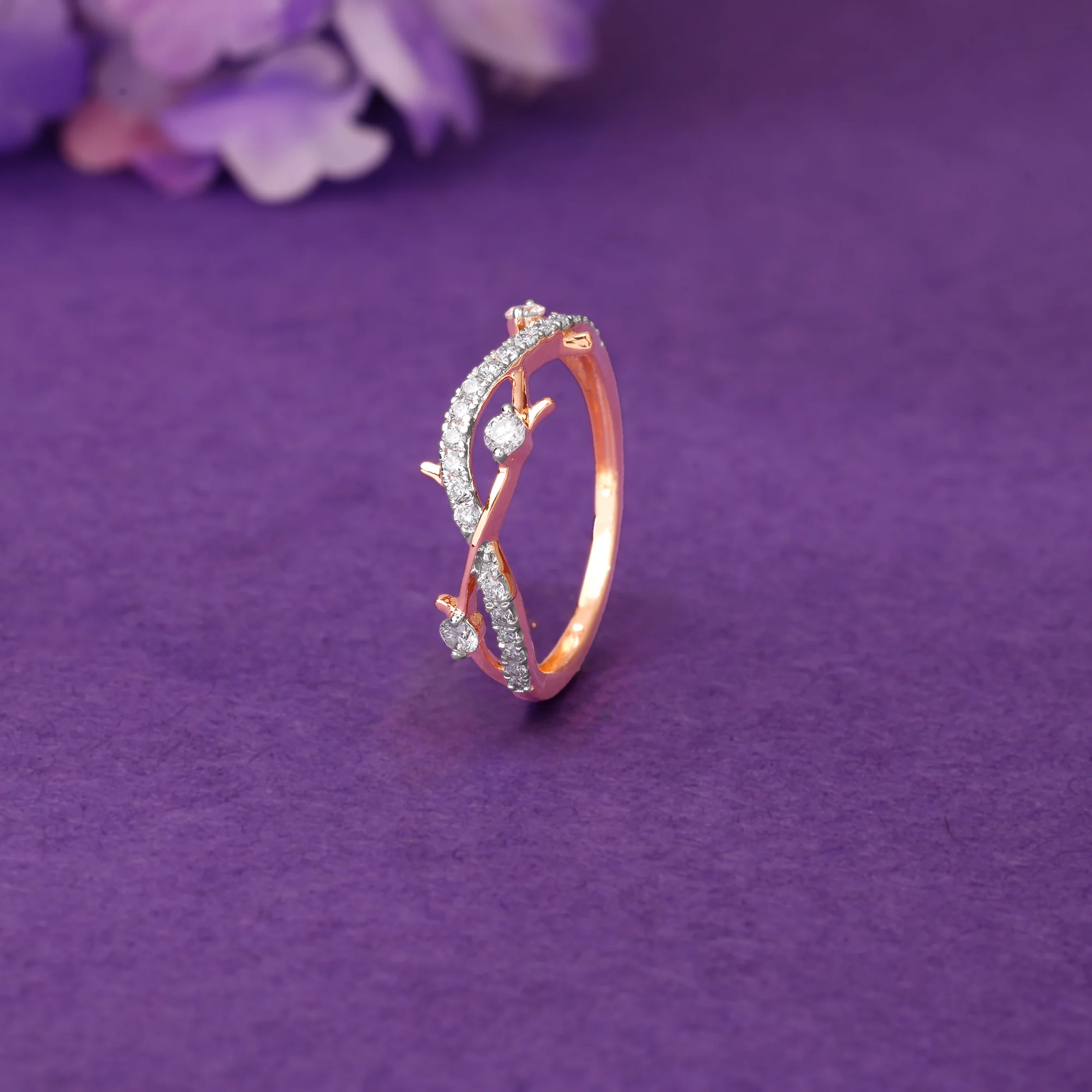 Rose Gold Wavy Lab Grown Diamond Ring - Image 2