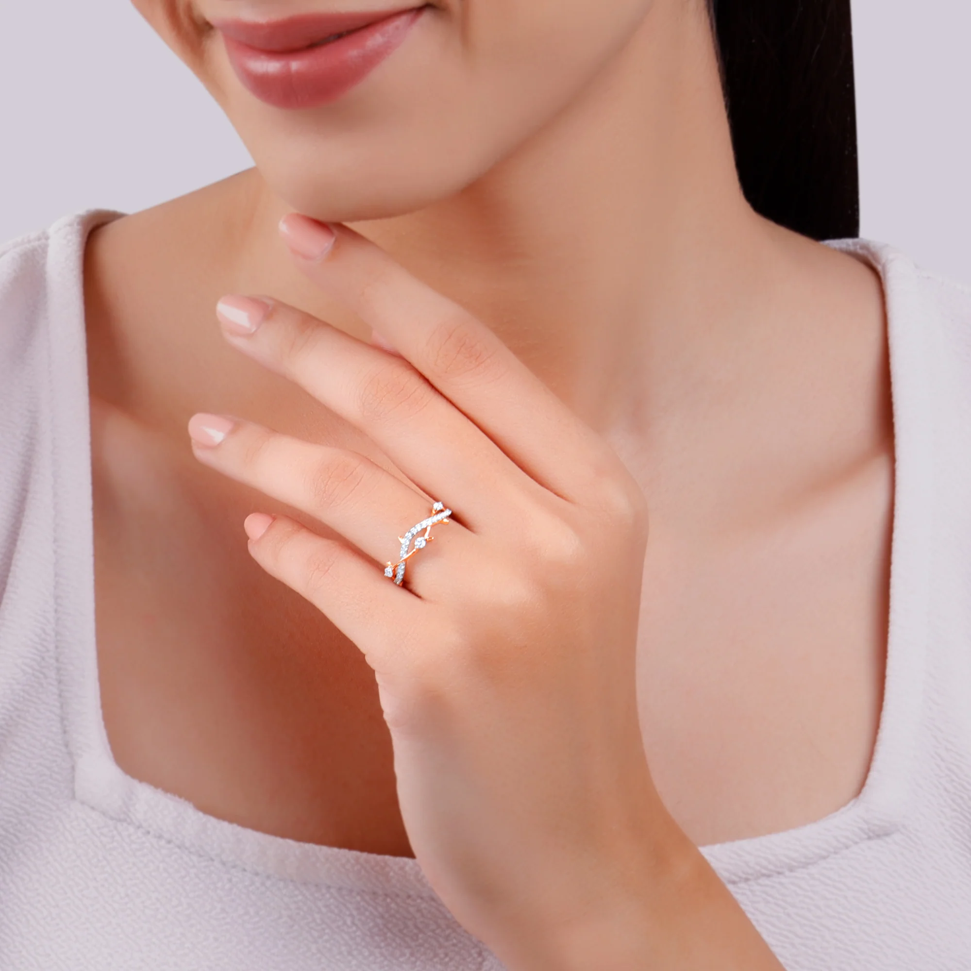 Rose Gold Wavy Lab Grown Diamond Ring - Image 3