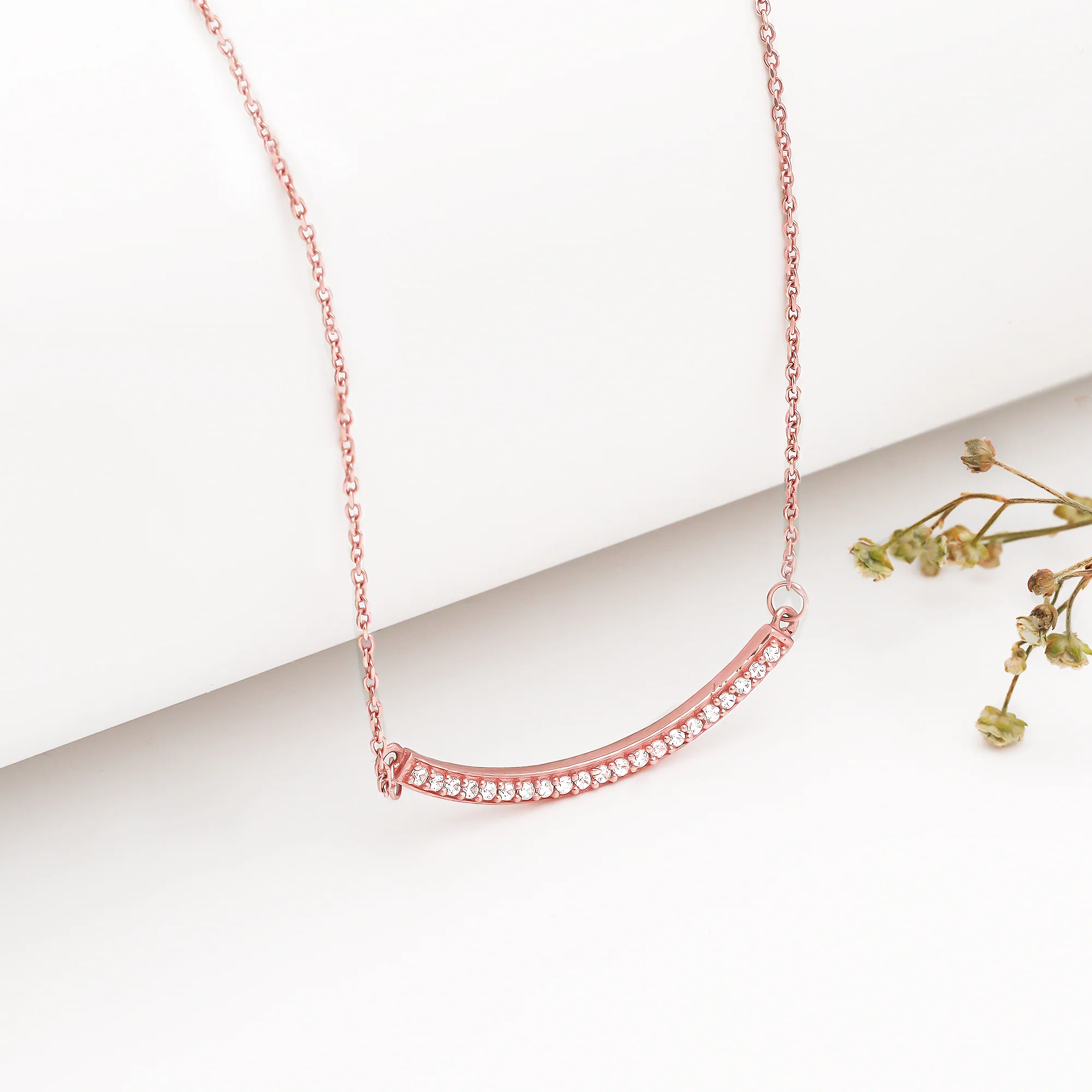 Rose Gold Zircon Arc Necklace - Image 2