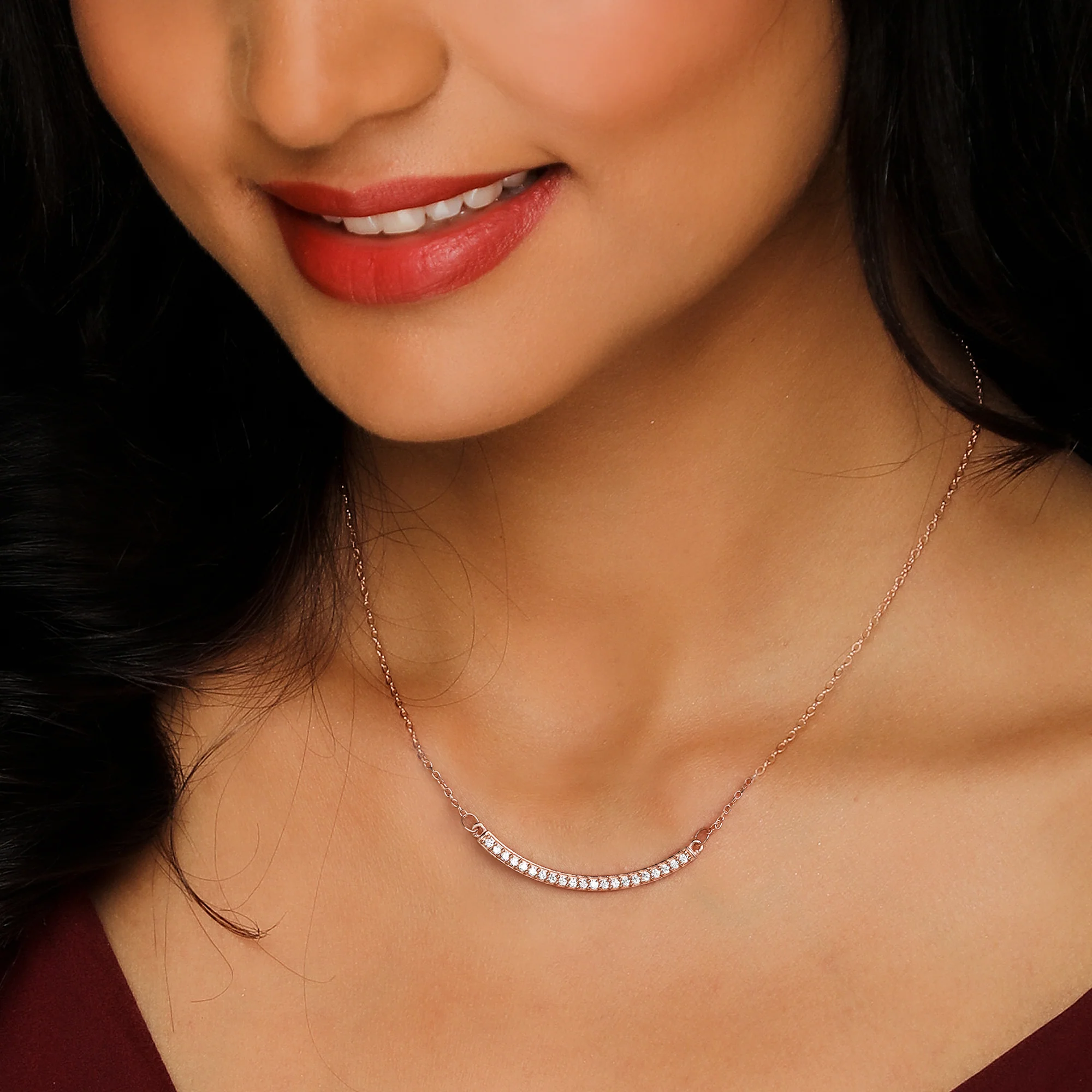 Rose Gold Zircon Arc Necklace - Image 3