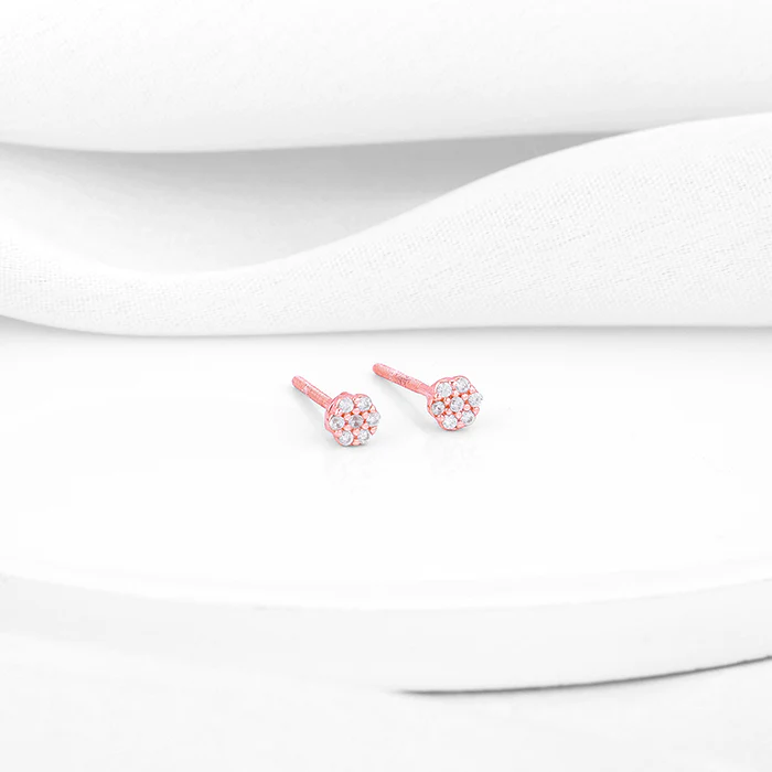 Rose Gold Zircon Floral Shine Earrings - Image 2