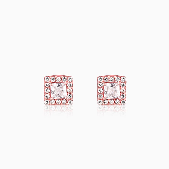 Rose Gold Zircon Square Halo Earrings - Image 3