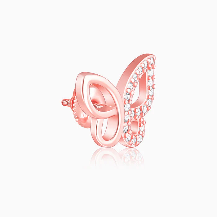 Rose Gold Zircon-Studded Butterfly Earrings - Image 4